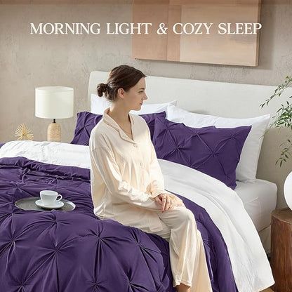 Andency Purple King Size Comforter Set, 3 Pieces Pintuck Lightweight Soft Bedding Comforters & Sets, All Season Microfiber Down Alternative Bed Comforter Set