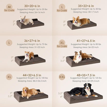 EHEYCIGA Large Dog Bed Memory Foam for Crate, Orthopedic Dog Bed Large Size Dogs with Washable Removable Cover, Waterproof Pet Sofa Couch with Nonskid Bottom, 35x22x6, Brown