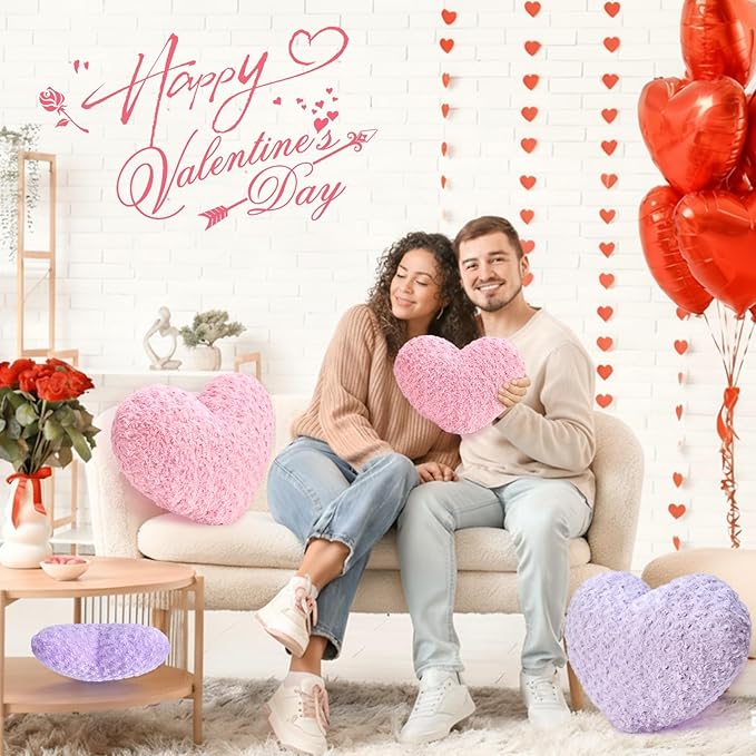 Heart Pillow Purple Throw Pillows, Soft and Fluffy Decorative Pillows for Bed Couch Chair, Cute Heart Shaped Room Decor for Valentine Anniversary Birthday Halloween Christmas (Medium, 20"x15")