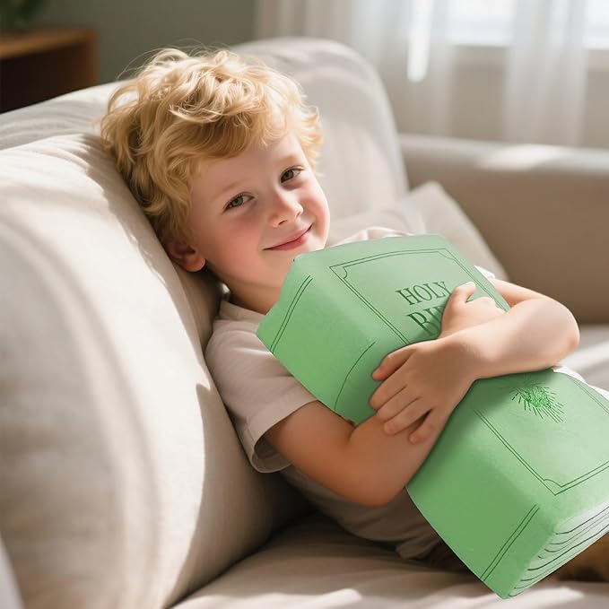 Bible Pillow Book Plush That Opens, Cozy Faith Bible Plushies, for Kids Adults Christian Gifts, Decoration for Bedrooms, Living Rooms (Green)