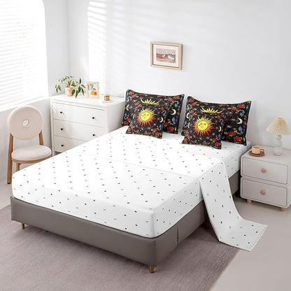 Feelyou Sun Moon Bed in a Bag with Comforter, Twin Size 7Pcs Galaxy Bedding Set with Comforter, Boho Exotic Comforter Women Men Teens Ultra Soft Decor Astrology Space Room Decor