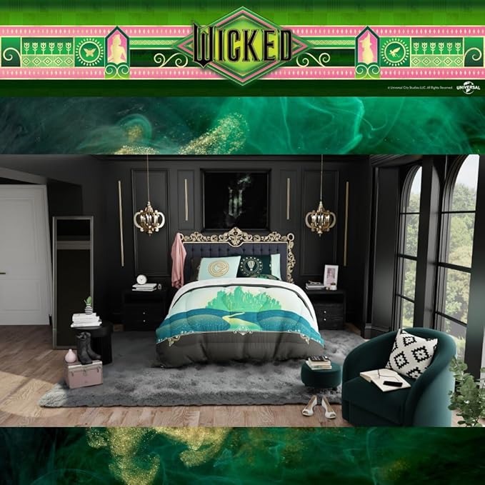 Collectibles Wicked Elphaba and Glinda Bedding 5 Piece Super Soft Reversible Comforter and Sheet Set, Queen, (Officially Licensed Product) by Franco