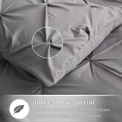 Maple&Stone Twin Comforter Set - 5 Pieces, Grey, All Season, Microfiber, Pintuck Bed in A Bag with Sheets, Pillowcase & Sham