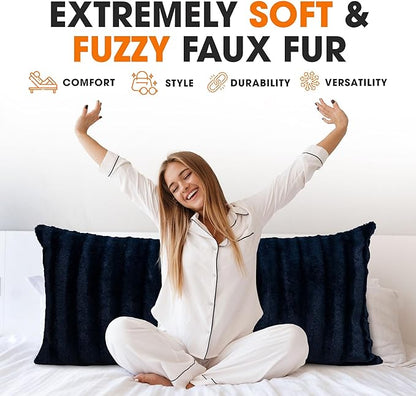 Cheer Collection Faux Fur Long Body Pillow - Accent Throw Pillow for Bed and Couch - Decorative Lumbar Pillow with Insert, Blue (18" x 40")
