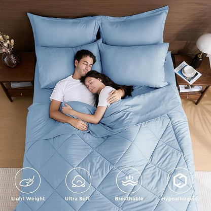HEVUMYI Light Blue Twin-XL Comforter Set - 5-Piece All Season Bed in a Bag Twin-XL, Ultra Soft Bedding Set with Comforter, Flat Sheet, Fitted Sheet, Pillowcases, Pillow Shams