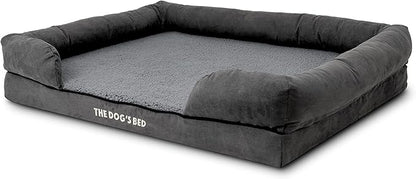 The Dog’s Bed Orthopedic Memory Foam Dog Bed with Bolsters, Plush Fabric, Grey Plush, XL