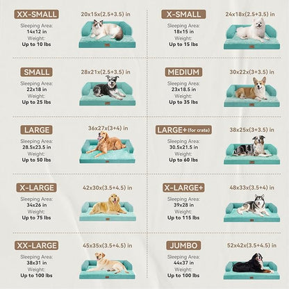 Orthopedic Large Dog Bed Washable: Large Size Dog Beds with Removable Washable Cover, XXLarge Orthopedic Aqua Blue Sofa for Big Pet Dogs