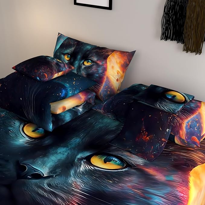 Namoxpa6 Pieces Cat Comforter Sets,3D Galaxy Pattern,Decorative 6 Piece Bedding Sets with Comforter,Flat Sheet,Fitted Sheet,Throw Pillow Cover,Pillow Shams,Twin Size