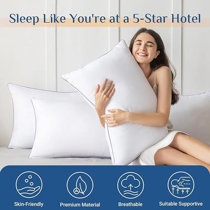 JOLLYVOGUE Pillows King Size Set of 4, Washable Supportive Bed Pillows with Super Soft Down Alternative Fill, Luxury Fluffy Hotel Quality for Side, Back, and Stomach Sleepers