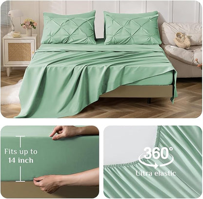 JOLLYVOGUE Queen Comforter Set 7 Pieces - Bed in a Bag Queen for All Season, Pintuck Bedding Comforter Sets with Comforter, Flat Sheet, Fitted Sheet and Pillowcases & Shams, Sage Green