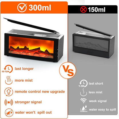 Upgraded 300ml Fireplace Diffuser Essential Oill X3,7 Colorful Large Flame Fire Humidifier Changing Aroma Diffuser for Aromatherapy Yoga Room Bedroom, Room, Office, Home with Remote Timer and Auto Off