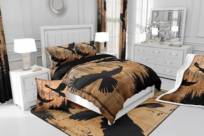 Feelyou Eagle Print Comforter Set Queen for Girls Women Teens Adult,Kids Boys Hawk Wildlife Hunting Theme Bedding Set, Western Farmhouse Comforter Soft Quilt Set, with 2 Pillowcase 3pcs Bedding