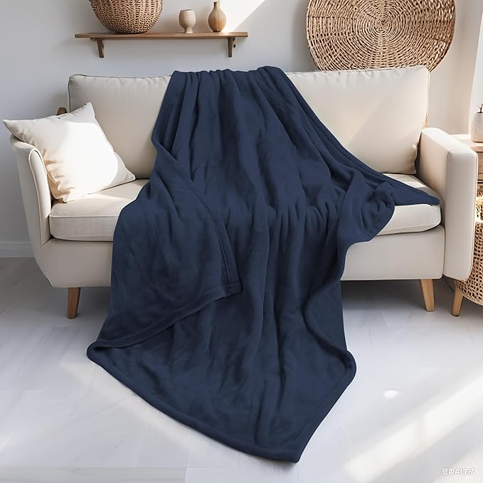 Electric Heated Blanket 50"x60" Throw Size Flannel Heated Blanket, Cozy & Warm for All Night, 5 Heat Settings & 3 Hours Auto Off, Machine Washable, Dark Blue