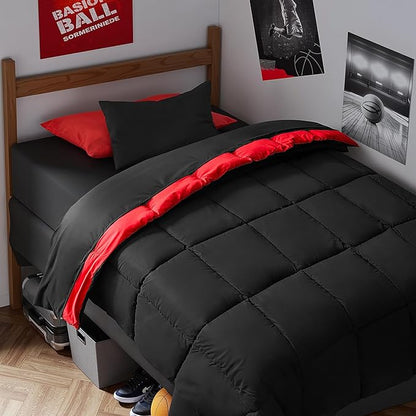 Anluoer Twin XL Comforter Set, 5 Pieces Black Bed in a Bag, All Season Bedding Sets with 1 Comforter(68"*88"), 1 Pillow Sham, 1 Pillowcase, 1 Flat Sheet, 1 Fitted