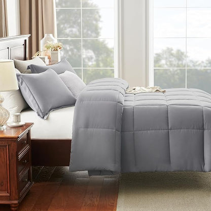 CozyLux King Size Comforter Set - Grey Comforter King Size, 3 Pieces Box Stitched Bed Set for All Seasons, Soft Lightweight Bedding Sets with 1 Down Alternative Comforter and 2 Pillow Shams