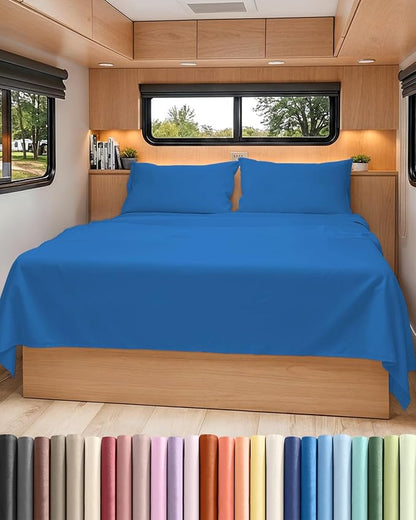 Short Queen RV Size 4 Piece Sheet Set - Comfy Breathable & Cooling Bed Sheets Set - Hotel Luxury Bedding for Women, Men, Kids, Teens, Boys & Girls - Deep Pockets & Ultra-Soft - Oeko-Tex - Royal Blue