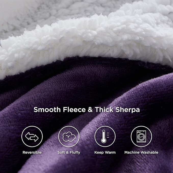 Bedsure GentleSoft Sherpa Fleece Throw Blanket for Couch - Thick and Warm Throw Gifts for Women and Girls, Soft Fuzzy Plush Christmas Blanket for Winter, Non-Heated, Purple, 50x60 Inches