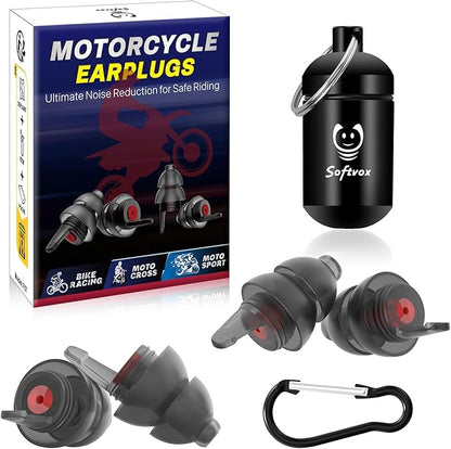Motorcycle Ear Plugs 2 Pairs, Wind Noise Reduction & Prevent Hearing Damage, Comfortable Reusable Earplugs for Motorsports, Touring, Racing, Riding, Shooting, 2 Sizes Fit All Ear-Canal, 25 dB Earbuds