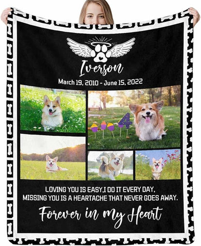 D-Story Pet Memorial Gifts - Dog Memorial Blanket Personalized with Photo - Pets Remembrance Sympathy Gift for Who Loss of Dog - Custom Dogs Passed Away Ornament with Picture Blankets