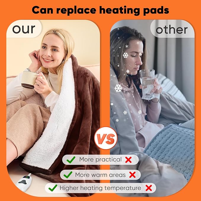 greenoak Heated Blanket Electric Full 72"X84", Heating Blankets with 10 Heat Levels 8 Hours Auto-Off, Soft Flannel Sherpa Fluffy House Warming Gifts for Grandma Seniors Mom,Mocha