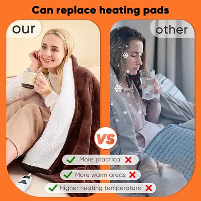 greenoak Heated Blanket Electric Twin 62"X84", Heating Blankets with 10 Levels 8 Hours Auto-Off, Soft Flannel Sherpa Fluffy House Warming Gifts for Grandma Seniors Mom,Mocha