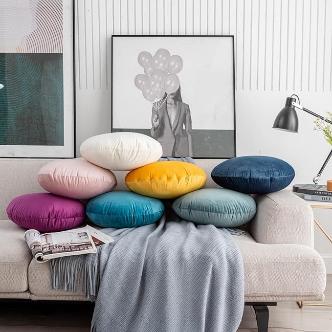 MOJUN Round Throw Pillow, 15.7" Soft Solid Color Round Sofa Lumbar Pillow Floor Pillow Home Decorative Pillow Cushion for Couch Car Living Room Bedroom, Brown