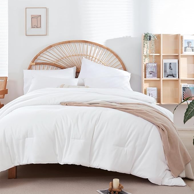 weigelia Full Size Comforter White Modern 3PCS Microfiber Full Size Comforter Sets for All Season Comforter for Men, Women and Girls Soft Lightweight Bed Comforter Set