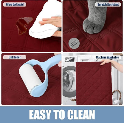 Smiry Waterproof Dog Bed Cover Pet Blanket, Soft Washable Dog Blanket for Furniture Bed Couch Sofa Reversible, Checkered (40"x50", Wine Red/Beige)
