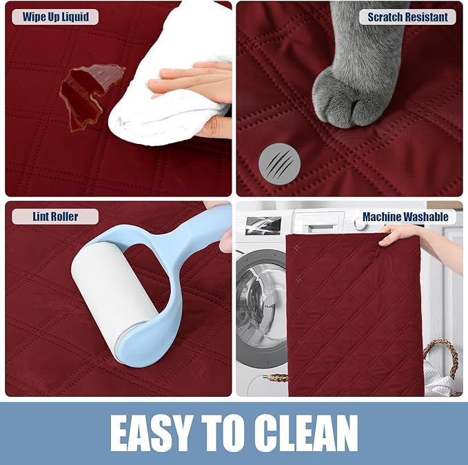 Smiry Waterproof Dog Bed Cover Pet Blanket, Soft Washable Dog Blanket for Furniture Bed Couch Sofa Reversible, Checkered (52"x82", Wine Red/Wine Red)