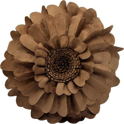 Contempo Lifestyles Flower Pillow – Decorative Pillow 3D Round Throw Pillows for Home Décor – Handmade Sweetheart Flower Pillow for Bed & Couch-Sunflower Pillow - 16 Inch Mocha