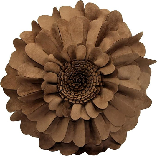 Contempo Lifestyles Flower Pillow – Decorative Pillow 3D Round Throw Pillows for Home Décor – Handmade Sweetheart Flower Pillow for Bed & Couch-Sunflower Pillow - 16 Inch Mocha