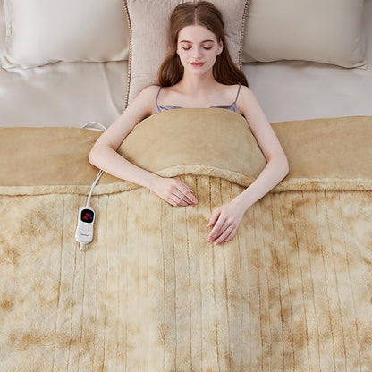 Guohaoi Heated Blanket Electric Throw, Soft Faux Rabbit Fur Electric Blanket with 10 Heating Levels 5 Sitting Timer Auto Off, Cozy Warm Heating Blankets, Machine Washable(62"×84" Beige)