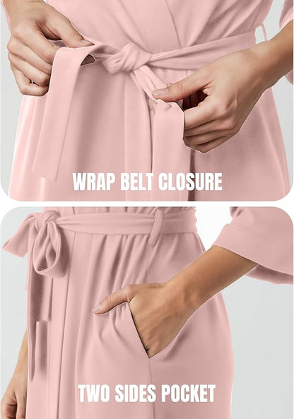 NY Threads Women's Robe Long Knit Bathrobe 3/4 Sleeves Soft Kimono Lightweight Loungewear