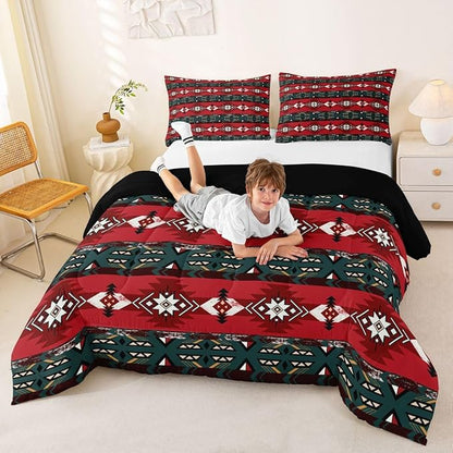 Erosebridal Western Decor,Vintage Exotic Indian Geometric Bedding Set Boho Western Comforter Set King,Ethnic Tribal Arrow Quilt Aztec Duvet Insert,Rustic Home Decor Rustic Farmhouse Decor Red