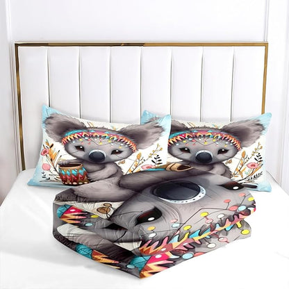 Cartoon Koala Comforter Set Twin Size, Cute Animal Bedding Set for Kids Bedroom Decor/68 * 86