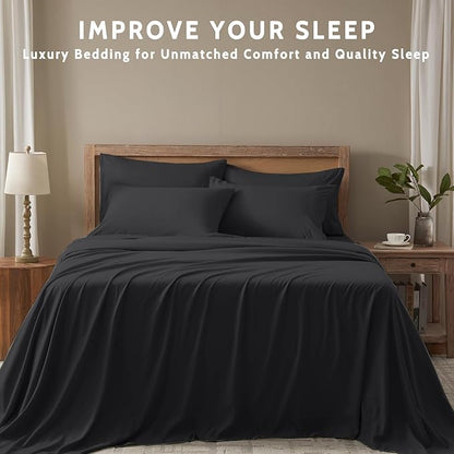 Queen Sheet Set - 6 Piece Sheets Queen Size Bed Set - Breathable & Cooling Hotel Luxury Bedding Set - Soft & Comfy Fully Elasticized 16" Deep Pocket Queen Sheets (Queen Balck)