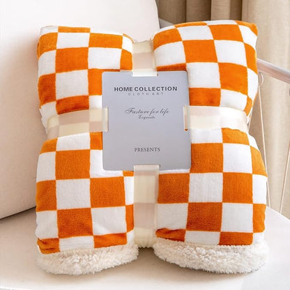 LOMAO Sherpa Throw Blanket Fleece Blanket with Checkered Pattern Soft Thick Blanket for Couch, Bed, Sofa Luxurious Warm and Cozy for All Seasons (Orange, 60"x80")