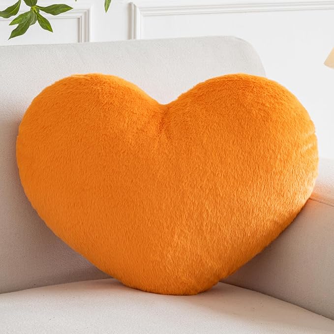 Xiashrk Heart Pillow, Heart Shaped Pillow for Bed Couch, Soft Decorative Heart Throw Pillow, Cute Decorate Pillows, Heart Pillows for Bedroom Living Room (Orange, Large 19.6"x15.7")