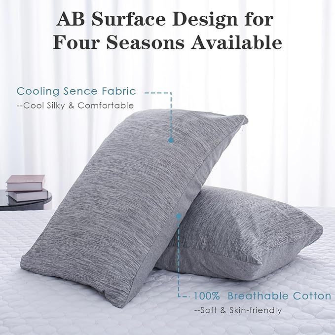 CHOSHOME Cooling Pillow Cases Zipper Pillow Covers Q-Max > 0.45 Zippered Pillowcases for Hot Sleepers, Soft, Breathable, Skin-Friendly, 4 Pack (King, 20"x36", Grey)
