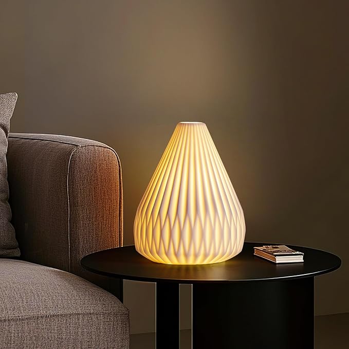 9.1" Modern Ceramic Table Lamp,White Bedside Table lamp, Night Lamp,Decorative Lamp,Ambient Lighting,Artistic lamp,Suitable for Living Room, Bedroom, Entrance, Kitchens, Corded, Bulb Included