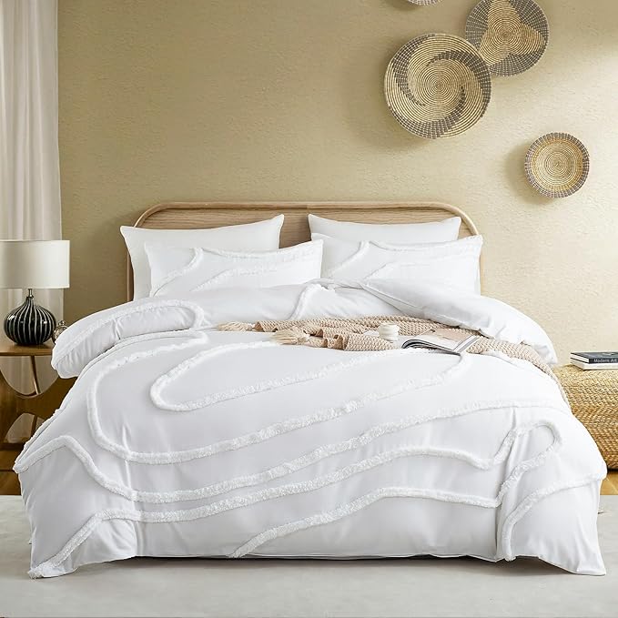 Cupocupa King Size Comforter Set;Beige Comforter Boho Tufted Lightweight Bedding Sets 3PCS Soft Jacquard with 2 Pillow Cases for All Season