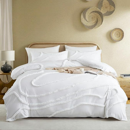 Cupocupa King Size Comforter Set;Beige Comforter Boho Tufted Lightweight Bedding Sets 3PCS Soft Jacquard with 2 Pillow Cases for All Season