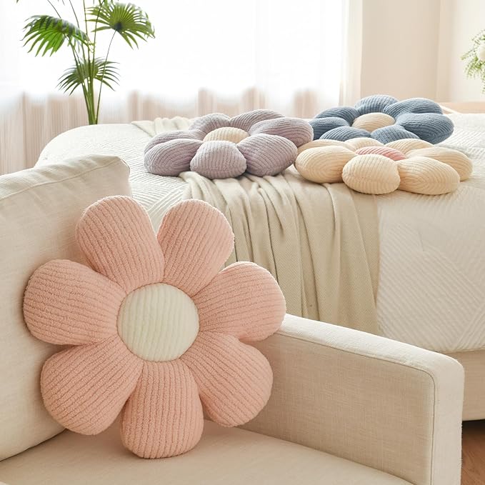 Xuyier Flower Shaped Throw Pillow,Soft Daisy Pillow with Decorative Pillows for Bed Couch Chair Floor, Flower Plush Pillows for Living Room Bed Room Seat Cushion(19.6" Pink)