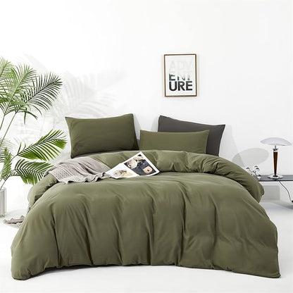 karever Olive Green Comforter Set Cal King Size Solid Green Comforter 3 Pieces Soft Dark Green California King Comforter Bedding Set Women Pure Olive Green Cal King Bed Comforter Set for All Season