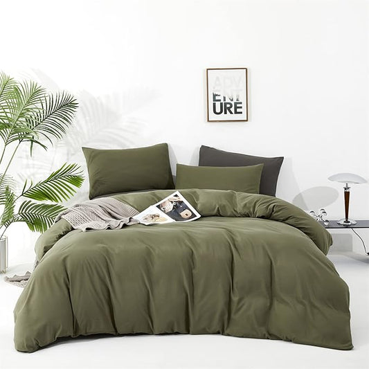 KAREVER Olive Green Comforter Full Size Solid Green Bedding Set 3 PCs Soft Dark Green Full Size Bed Blanket Set for All Season as Gift