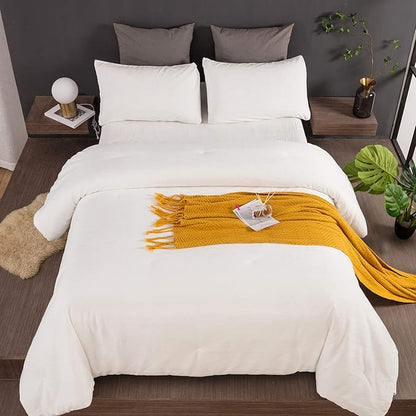 Luxlovery Fluffy White Velvet Comforter Set - Full, Plush, Warm Sherpa Micromink Comforter with 2 Pillowcases