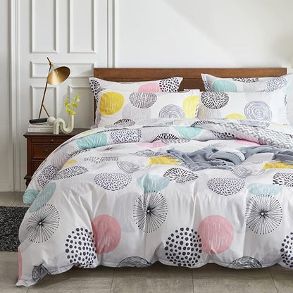 6 Pieces Comforter Sheet Set Twin Size Bed in a Bag - Colorful Dots Style - Soft Microfiber, Spring Soft Bedding Set (1 Comforter, 2 Pillow Shams, 1 Flat Sheet, 1 Fitted Sheet, 1 Pillowcases)