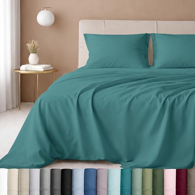 California Design Den Cooling Sheets Twin Size Set - Luxury 600 Thread Count 100% Cotton, Sateen Weave, Deep Pocket Twin Cotton Sheets Sets, Hotel Quality Bedding,Cool Sheets for Hot Sleepers - Teal