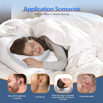 Ear Piercing Pillow for Side Sleepers, Pillow with an Ear Hole for CNH and Ear Pain Ear Inflammation Pressure Sores (Light Gray Silk, 17.3"x12.6"x2")