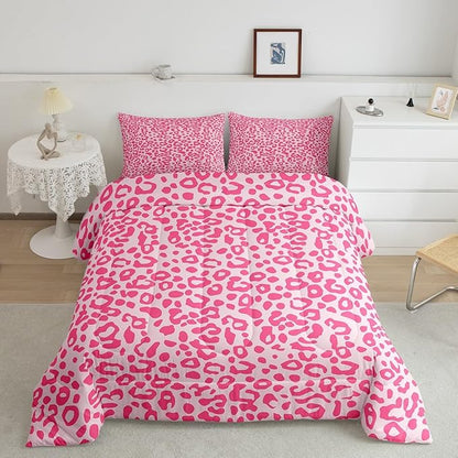 Feelyou Cute Leopard Bedding Set Cheetah Comforter Set for Kids Boys Girls Teens Room Decor Pink Animal Print Comforter Toddler Size Safari Duvet Set 2Pcs
